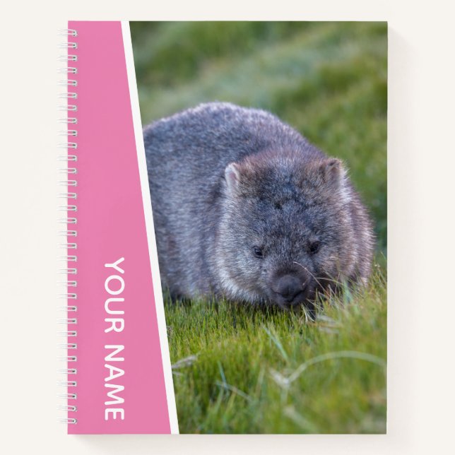 Wombat Australien Süße Tier, Personalisiert rosa Notizbuch (Vorderseite)