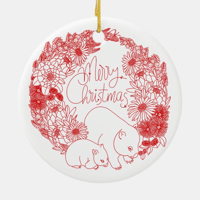 Wombat Christmas Red Keramik Ornament (Hinten)