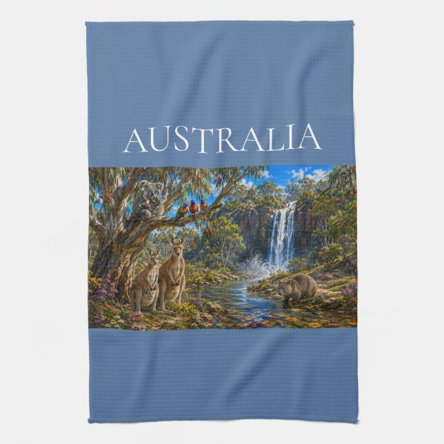 Wombat Känguru Wasserfall Geschirrtuch (Vertikal)