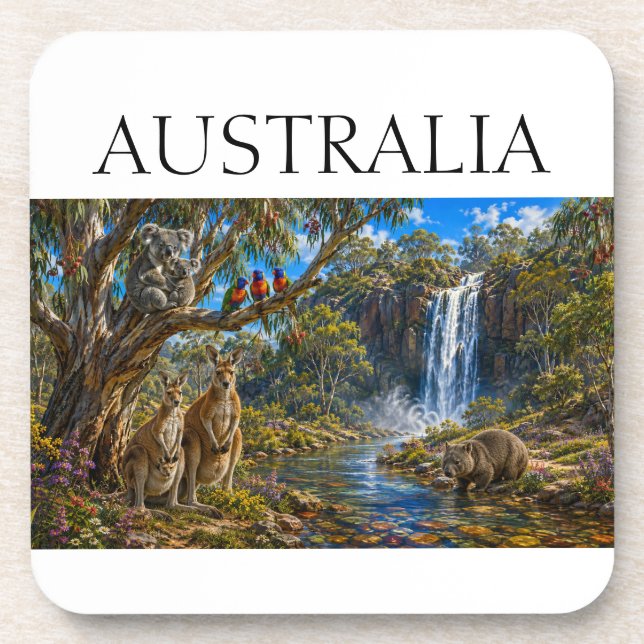 Wombat Känguru Wasserfall Getränkeuntersetzer (Vorderseite)