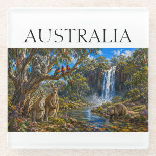 Wombat Känguru Wasserfall Glasuntersetzer