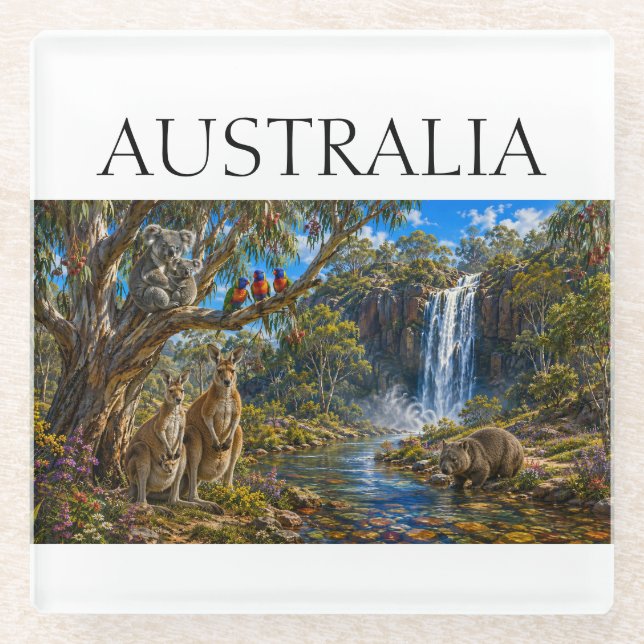 Wombat Känguru Wasserfall Glasuntersetzer (Vorderseite)