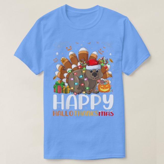 Wombat Lover Halloween Christmas Happy Hallothanks T-Shirt (Design vorne)