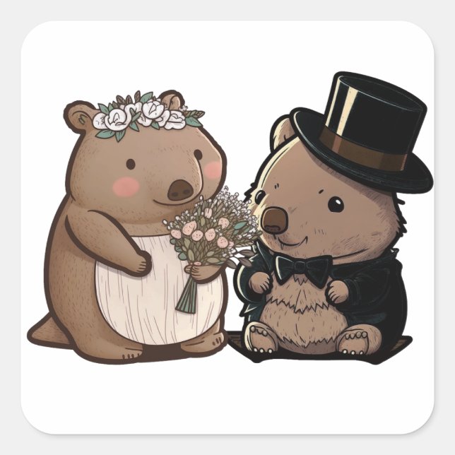 Wombat Wedding Quadratischer Aufkleber (Vorderseite)