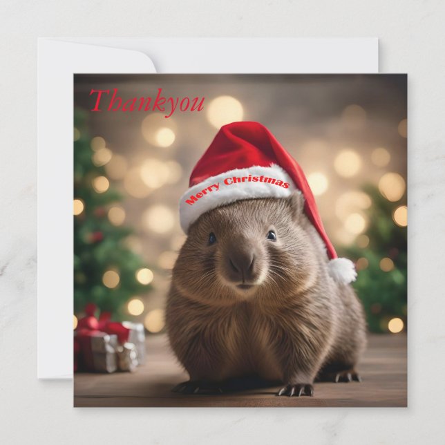 "Wombat Wonderland: Ein gemütlicher Weihnachtsaben Dankeskarte (Vorderseite)