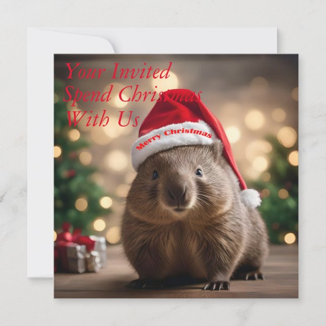 "Wombat Wonderland: Ein gemütlicher Weihnachtsaben Einladung (Vorderseite)