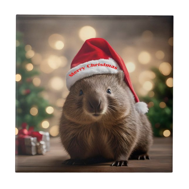 "Wombat Wonderland: Ein gemütlicher Weihnachtsaben Fliese (Vorderseite)