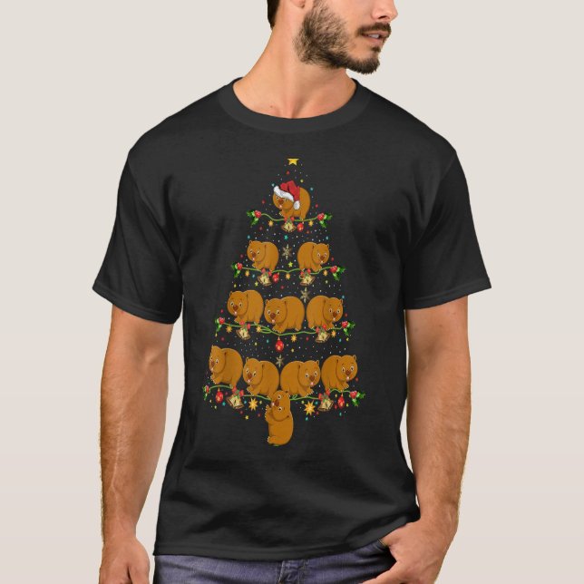 Wombat Xmas Bäume Geschenk Weihnachtsmannmütze Wom T-Shirt (Vorderseite)