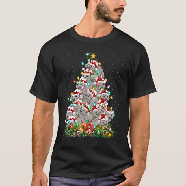 Wombat   Xmas Lights Santa Wombat Christmas Tree T-Shirt (Vorderseite)