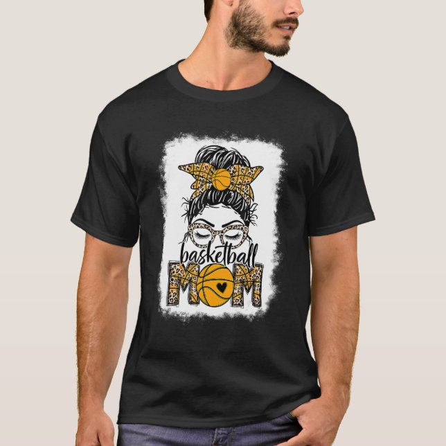 Women Basketball Mom Game Day Messy Bun Leopard Bl T-Shirt (Vorderseite)