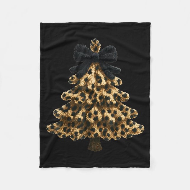 Women Coquette Bow Leopard Christmas Tree Xmas Hol Fleecedecke (Vorderseite)