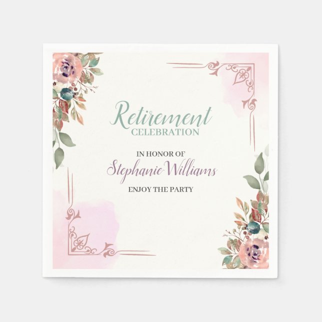 Women Floral Classic Elegant Retirement Party Serviette (Vorderseite)