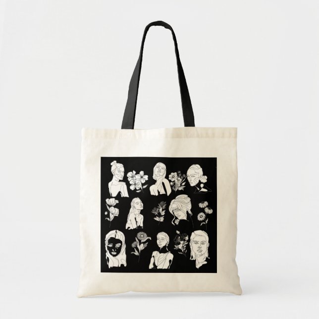 WOMEN & FLOWERS (B&W) TOTE BAG TRAGETASCHE (Vorne)