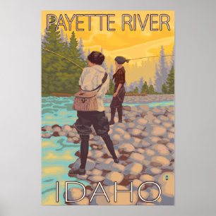 Women Fly Fishing - Payette River, Idaho Poster