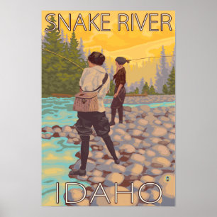 Women Fly Fishing - Snake River, Idaho Poster