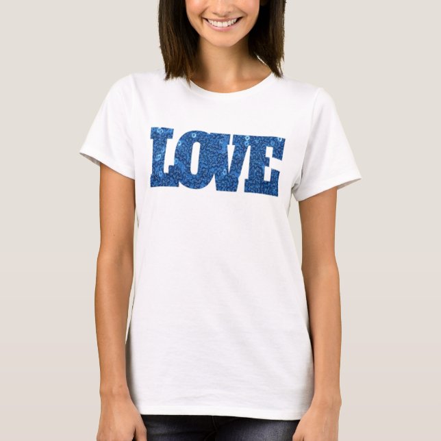 Women Girls LIEBE Blue Sequins T-Shirt (Vorderseite)