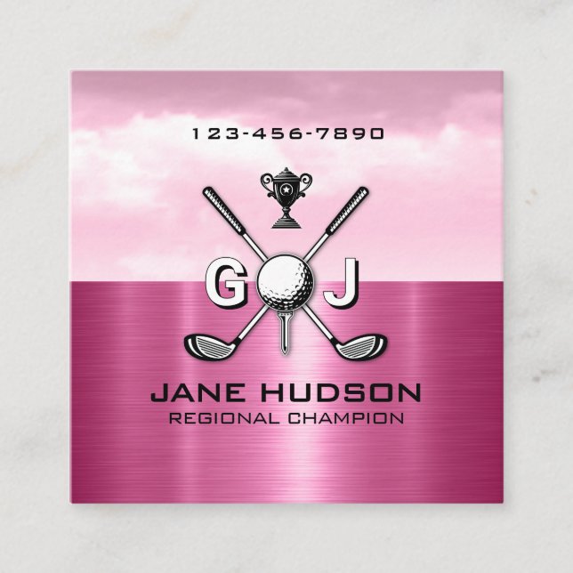 Women Golfer Elegant Monogram Design Quadratische Visitenkarte (Vorderseite)