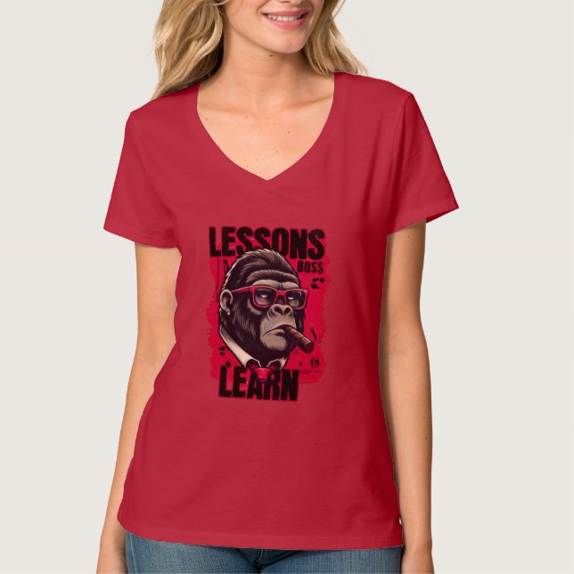 Women Gorilla Boss Lessons Learn V Neck T Shirt  (Vorderseite)
