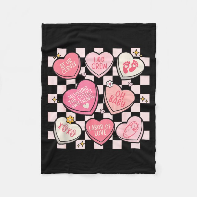 Women Labor And Delivery Nurse Hearts Candy Valent Fleecedecke (Vorderseite)