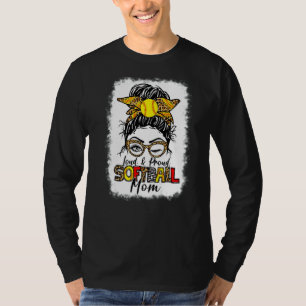 Women Loud & Proud Softball Mom Messy Bun Leopard T-Shirt