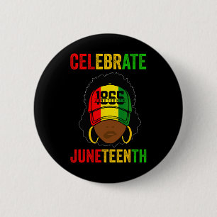 Women Messy Bun Juneteenth feiert Unabhängigkeit Button