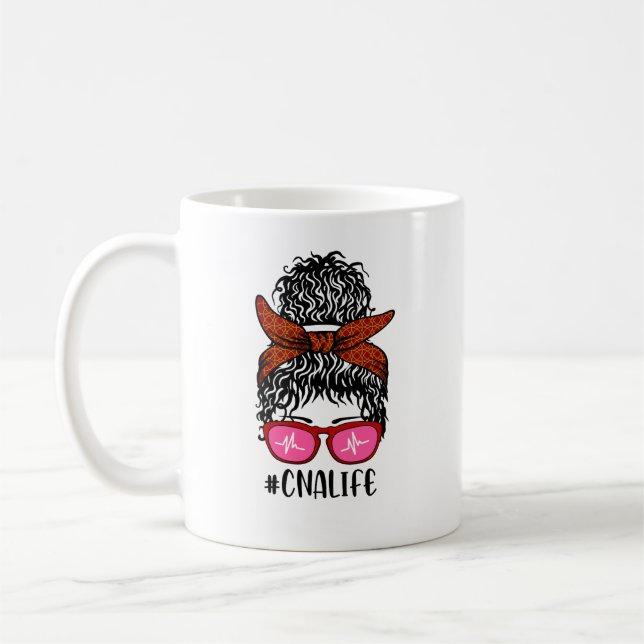 Women Nurse Life RN LPN CNA Messy Bun Kaffeetasse (Links)