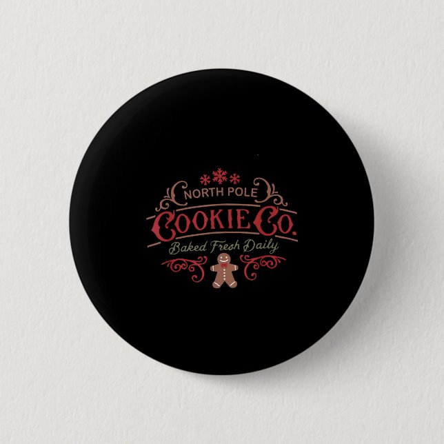 Women Retro Christmas Gingerbread Bakery North Le  Button (Vorderseite)