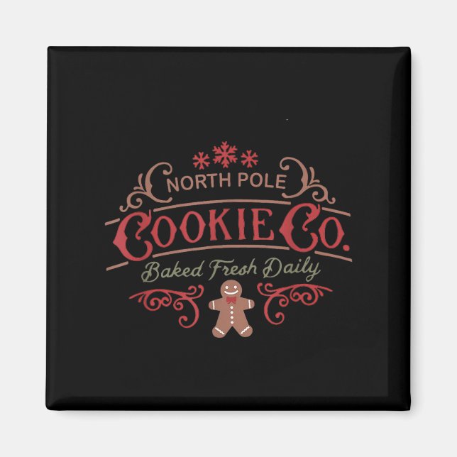 Women Retro Christmas Gingerbread Bakery North Le  Magnet (Vorne)