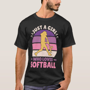Women Retro Softball Player Nur ein Mädchen, die L T-Shirt
