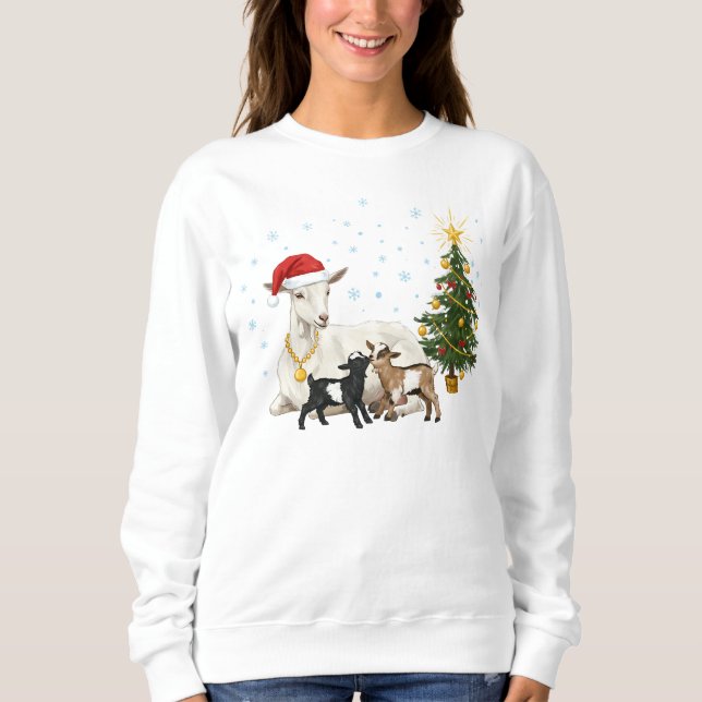 Women’s Christmas Goat Sweatshirt Peaceful Farm  (Devant)