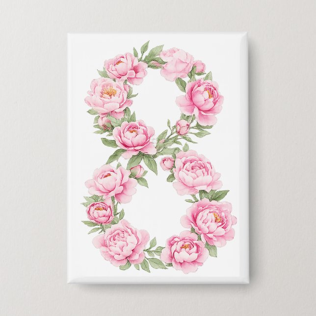 Women’s Day Peony Flower for March 8  Button (Vorderseite)