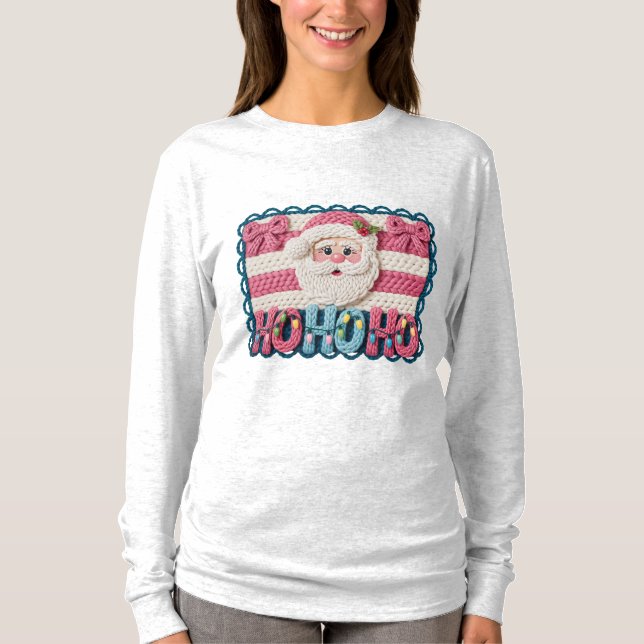 Women’s Ho Ho Ho Santa – Faux Embroidery T-Shirt (Vorderseite)