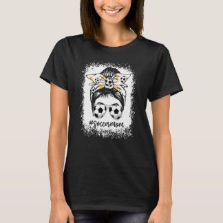 Women Soccer Mama Messy Bun Soccer T-Shirt
