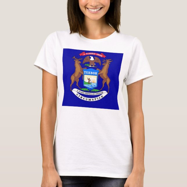 Women T Shirt mit Flag Michigan Staat (Vorderseite)