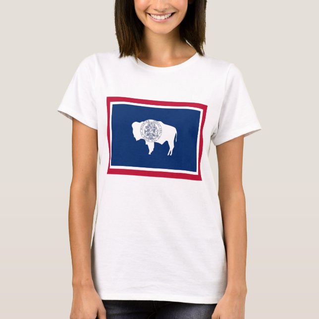 Women T Shirt mit Flag Wyoming Staat (Vorderseite)