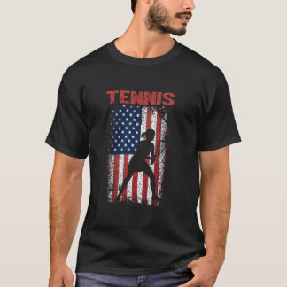 Women Tennis Sports Retro American Flag Amerika T-Shirt