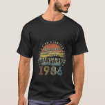 Womens 37Th Birthday Gift Awesome Since January 19 T-Shirt<br><div class="desc">Perfect Gift Idea for Men, Women- Vintage January 1986 Birthday Outfit. Funny present for parents turning 37, grandma, grandpa, cousin, girlfriend, sister, brother, husband, wife, dad, mom, uncle , aunt on 37 year old happy birthday party. Perfect Gift Idea for Men, Women- Vintage January 1986 Birthday Outfit. Funny present for...</div>