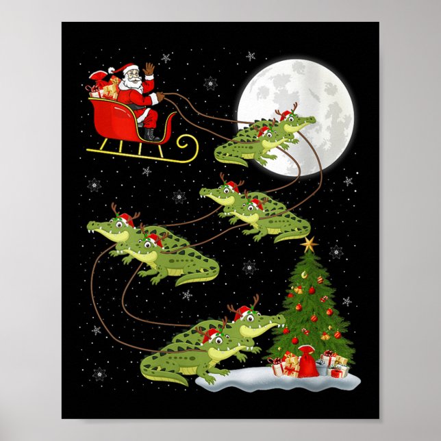 Womens Alligator Santa Sleigh Flying Funny Magical Poster (Vorne)