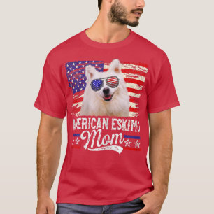 Womens American Eskimo Mama USA Flag Patriotic Mot T-Shirt