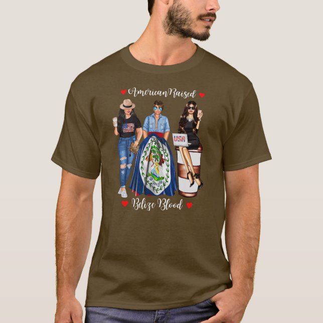Womens American Raised Belize Blood USA Flag T-Shirt (Vorderseite)