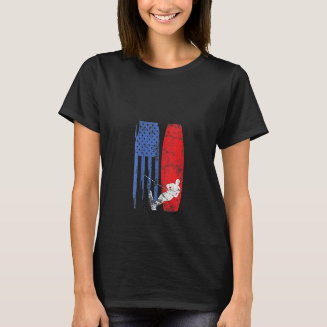 Womens American Water Ski Flag Wakeboard Skier T-Shirt (Vorderseite)