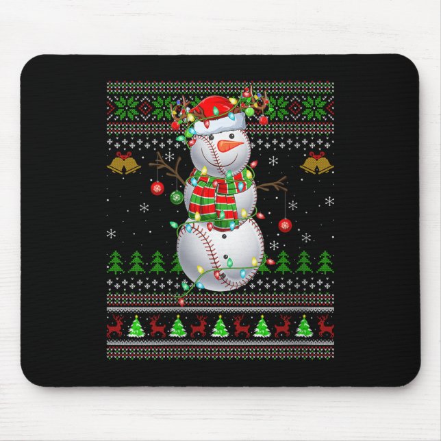Womens Baseball Snowman Ugly Christmas Sweaters Sr Mousepad (Vorne)