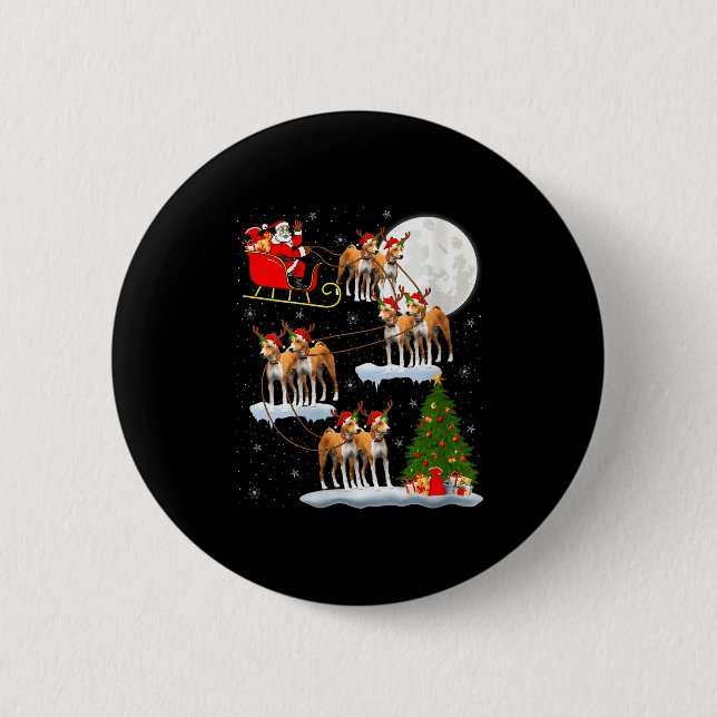 Womens Basenji Dog Santa Sleigh Flying Funny Magic Button (Vorderseite)