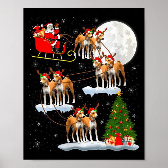 Womens Basenji Dog Santa Sleigh Flying Funny Magic Poster (Vorne)
