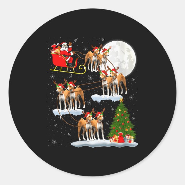 Womens Basenji Dog Santa Sleigh Flying Funny Magic Runder Aufkleber (Vorderseite)