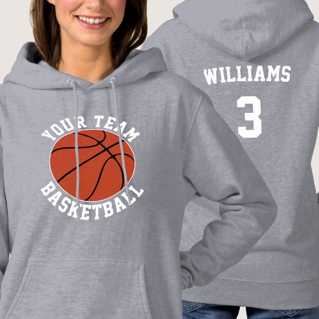 Womens Basketball Custom Team/Player/Jersey-Nummer Hoodie (Women's basketball team hoodies with custom team name, player name and player jersey number.)