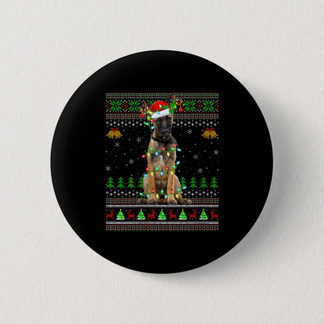 Womens Belgian Malinois Dog Ugly Christmas Sweater Button (Vorderseite)