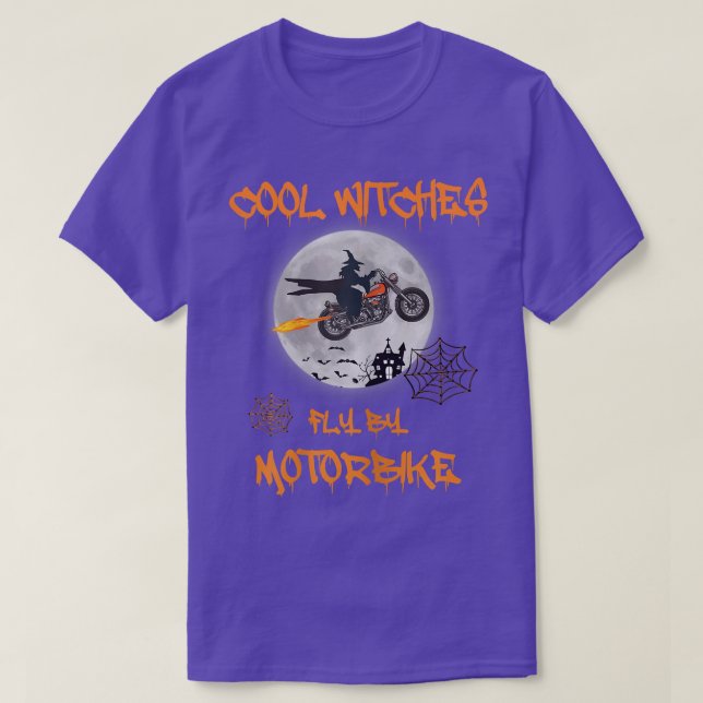 Womens Biker Lady, Cool witches fly by motorbike,  T-Shirt (Design vorne)