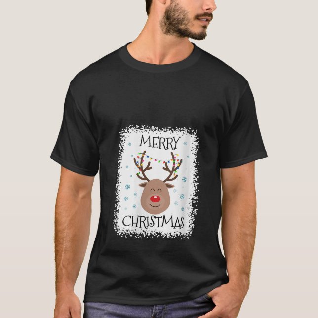 Womens Bleached Rudolph Red Nose Reindeer Face Mer T-Shirt (Vorderseite)