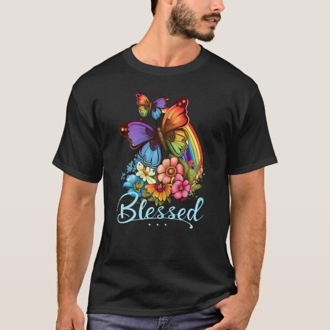 Womens Blessed Christian Butterfly Pretty Floral R T-Shirt (Vorderseite)
